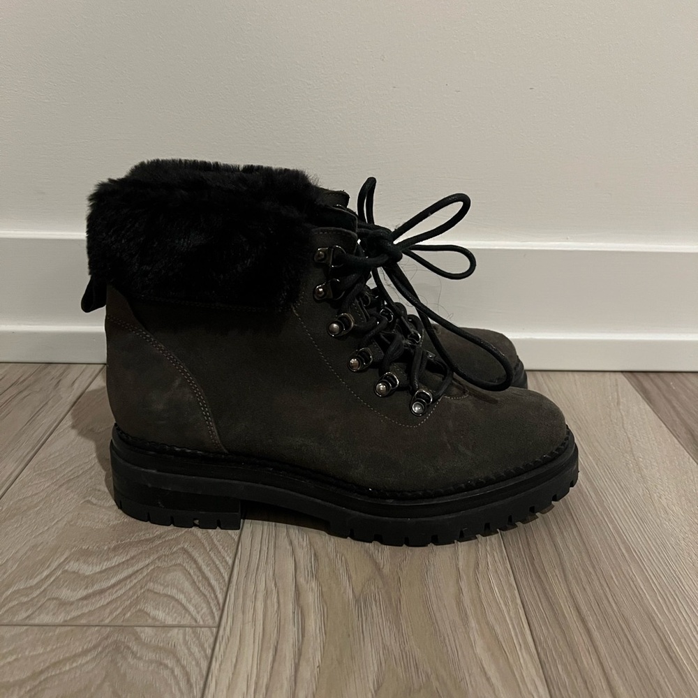 Fabianelli Black Suede Winter Boots with Faux Fur – Size 39